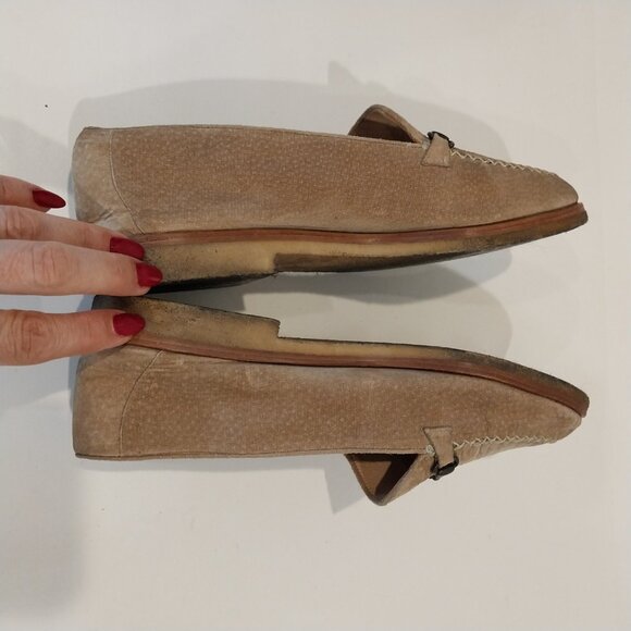 Escada Shoes Womens 8.5 Beige Tan Velvet Loafers Flats Moccasin Logo Rubber Sole - Picture 8 of 10